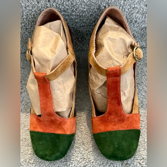 Jeffrey Campbell Darnell Suede Wedge Shoes Colorblock Green Orange Tan 7.5 - Picture 6 of 14